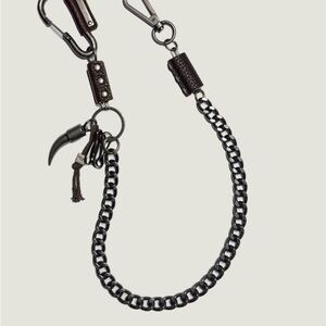 Men's Black Chain Key & Card Holder with Leather Accents
